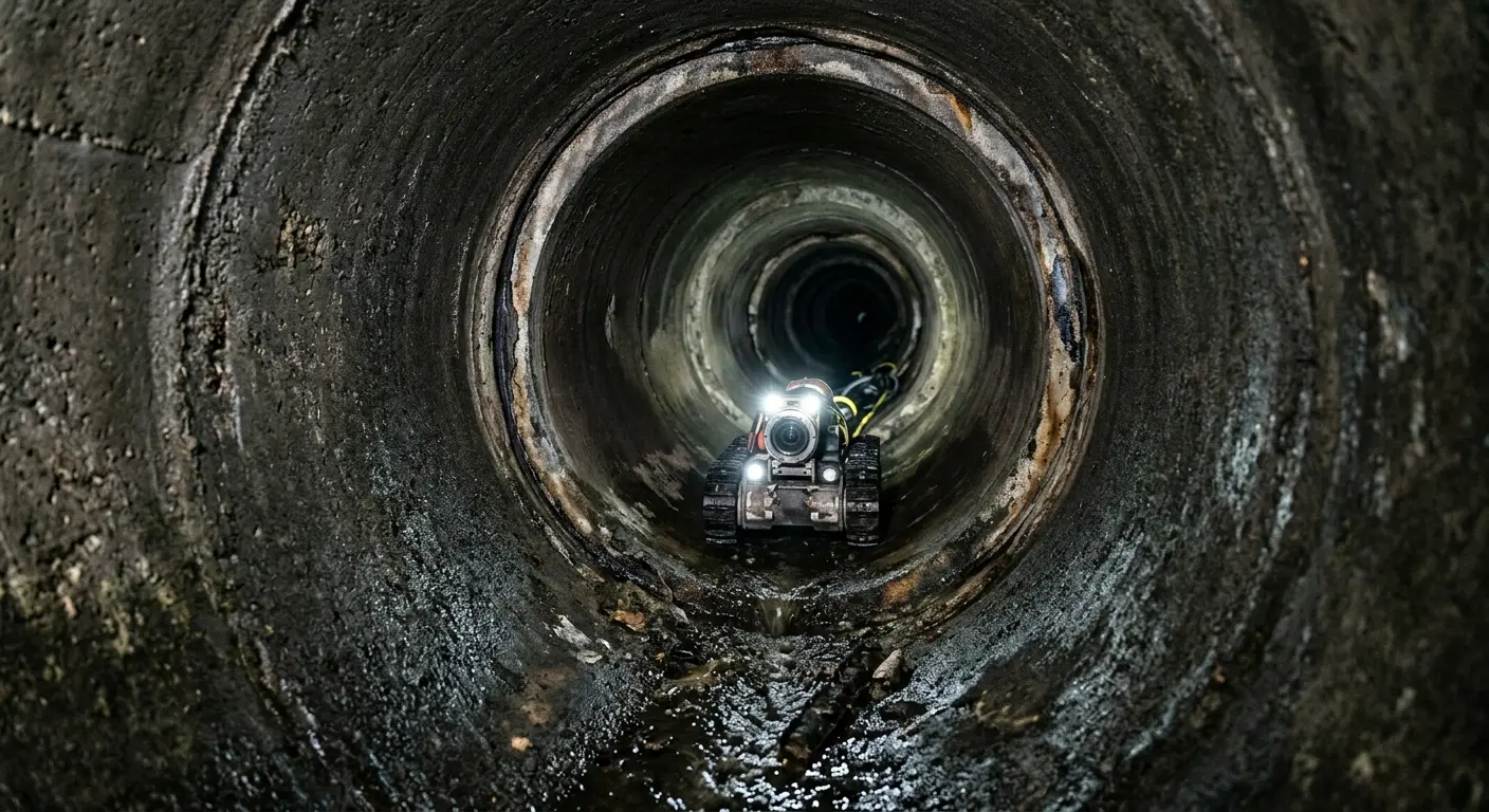 Robotic sewer camera inspecting pipe interior for Sewer Line Cleaning in North Ridgeville